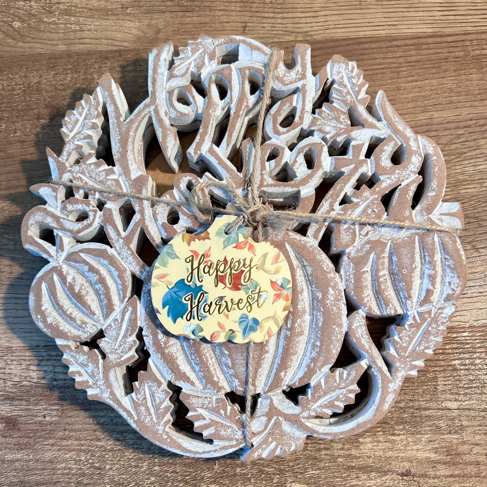 Rustic Happy Harvest Set of Two Wood‎ Trivets Distressed Wood